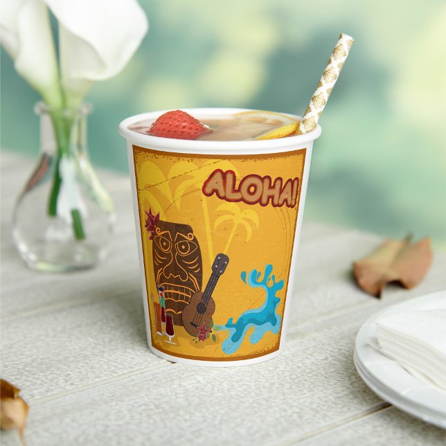 Hawaiian Aloha Tiki Bar Retro Luau Party  Paper Cups (Creator Uploaded)