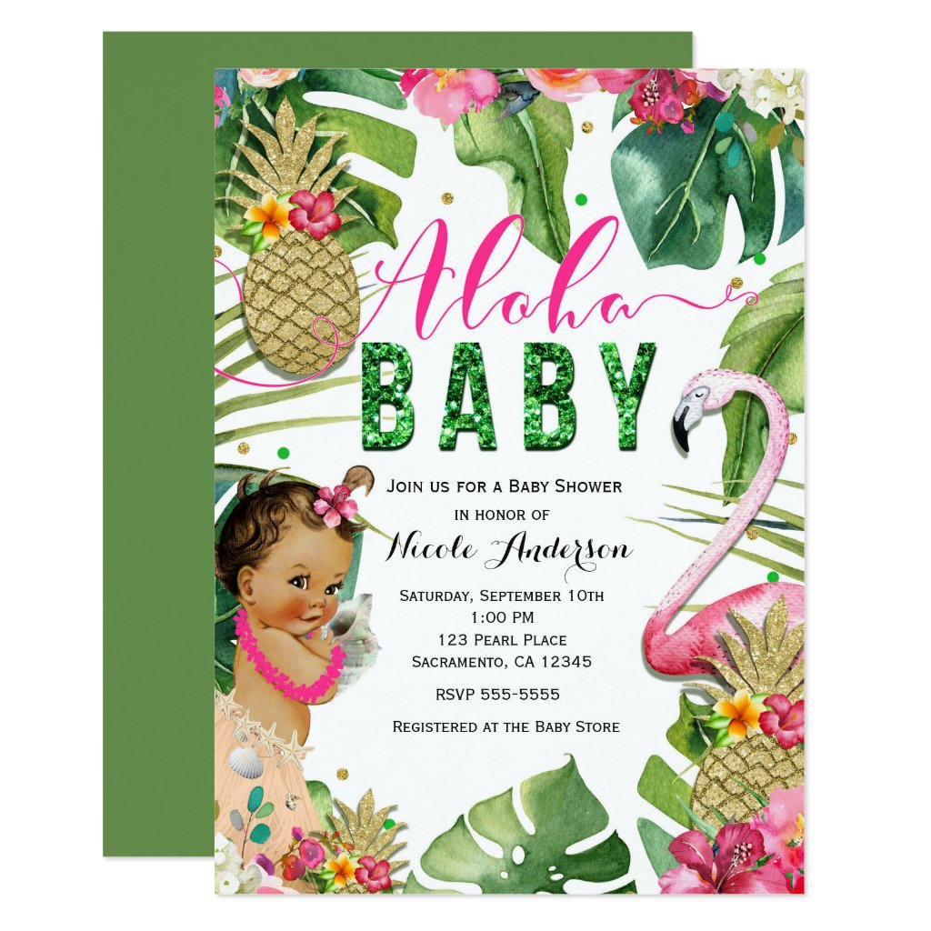 Hawaiian theme baby shower sales invitations