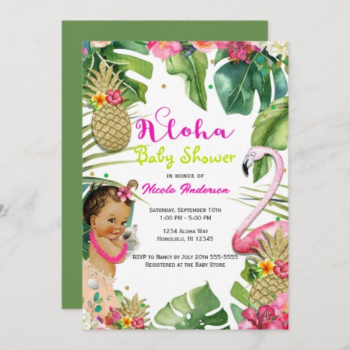 Hawaiian Aloha Tropical Baby Girl Vintage Shower  Invitation