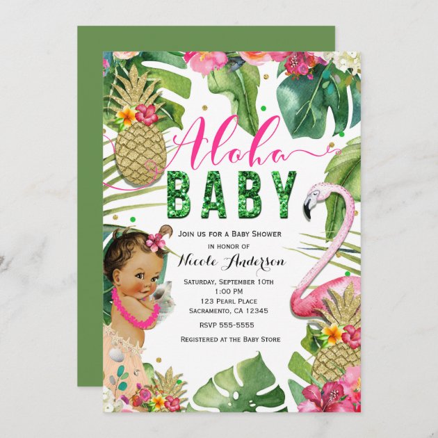 Hawaiian Aloha Tropical Baby Girl Vintage Shower Invitation | Zazzle