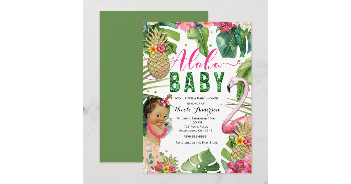 Hawaiian Aloha Tropical Baby Girl Vintage Shower Invitation | Zazzle