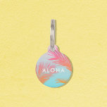 Hawaiian Aloha Typography Palm Leaves Modern Pet Name Tag<br><div class="desc">Aloha with a bright bold background of trendy orange and with palm leaves (fronds) as magenta and orange grandient colors. Wear positive vibes and happy colors with this variation of pastels mixed in with bright colors! Customize the back with your pet's name & contact details. mahalo make sure to visit...</div>