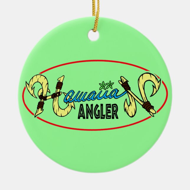 Hawaiian Angler Ceramic Ornament (Front)
