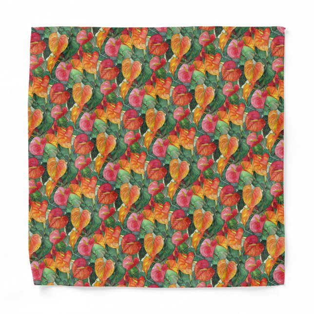 Hawaiian Anthurium Flower Wedding Pocket Square Bandana (Front)