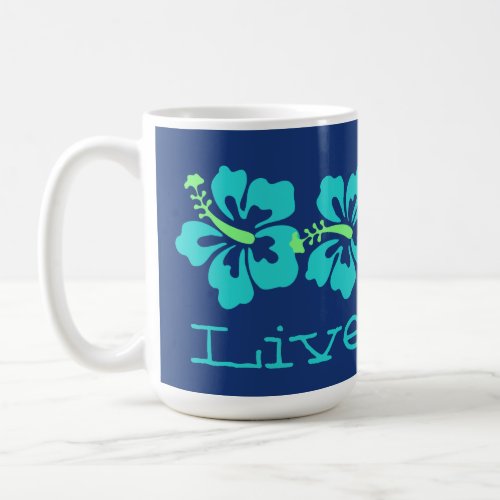 Hawaiian Aqua Hibiscus Live Pono Surfer Retro Coffee Mug