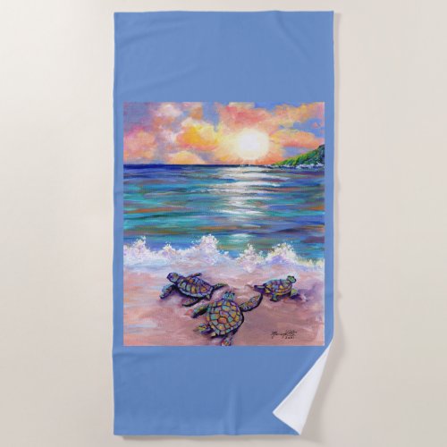 Hawaiian Baby Sea Turtles at the Beach Beach Towel