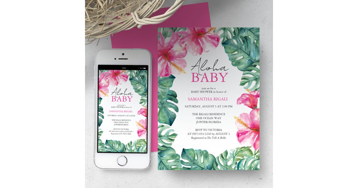 Hawaiian Baby Shower Invitations Tropical Flowers | Zazzle
