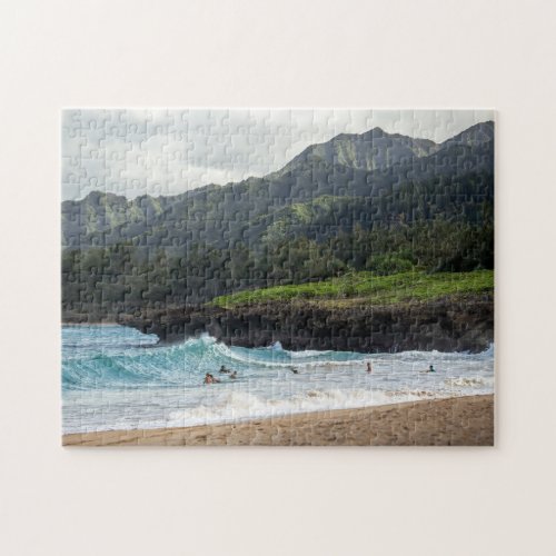 Hawaiian Beach Oahu Surfers Travel Photo Jigsaw Puzzle