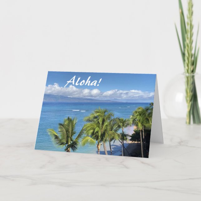 Hawaiian Beach, Ocean and Palms Holiday Card (Front)