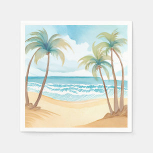 Hawaiian Beach   Palm Tree Tropical Watercolor Napkins