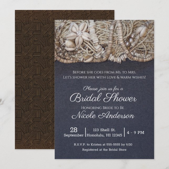 Hawaiian Beach Puka Sea Shells Bridal Shower Invitation (Front/Back)
