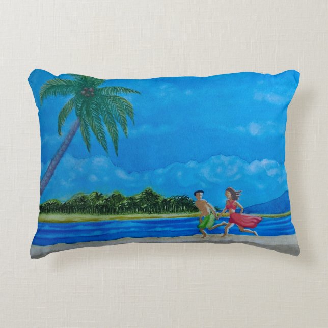 Hawaiian Beach Run Accent Pillow (Front)
