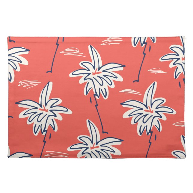 Hawaiian beach shirt, doodle palm pattern. cloth placemat (Front)