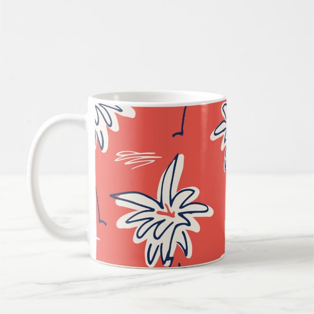 Hawaiian beach shirt, doodle palm pattern. coffee mug (Left)