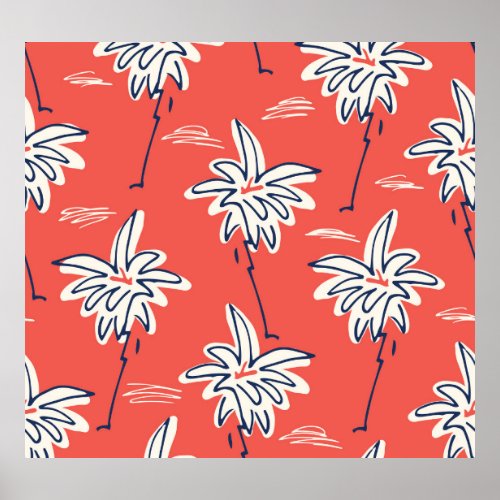 Hawaiian beach shirt doodle palm pattern poster