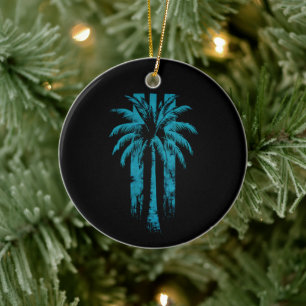 Hawaiian Beach Summer Tropical Vacation Palm Tree Ceramic Ornament