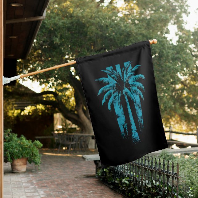 Hawaiian Beach Summer Tropical Vacation Palm Tree House Flag (In SItu)