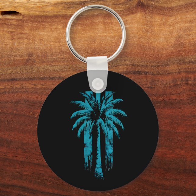 Hawaiian Beach Summer Tropical Vacation Palm Tree Keychain (Front)