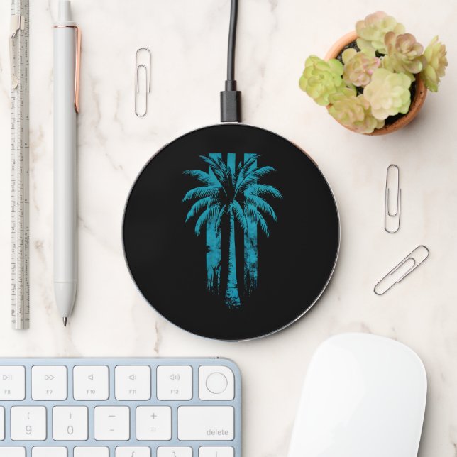 Hawaiian Beach Summer Tropical Vacation Palm Tree Wireless Charger (Desk)