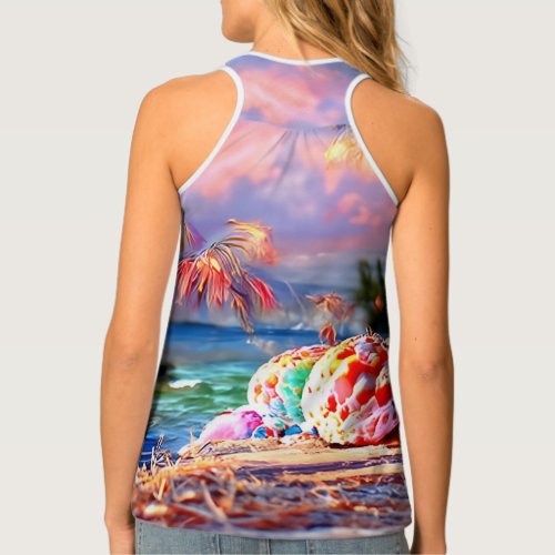 Hawaiian Beach Sunset Fantasy Tropical Seashells T Tank Top