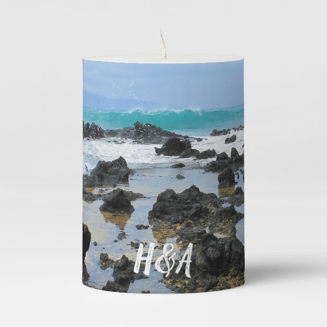 Hawaiian Beach & Waves Initials Candle (Front)