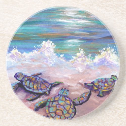 Hawaiian Beach with Baby Sea Turtles Coaster