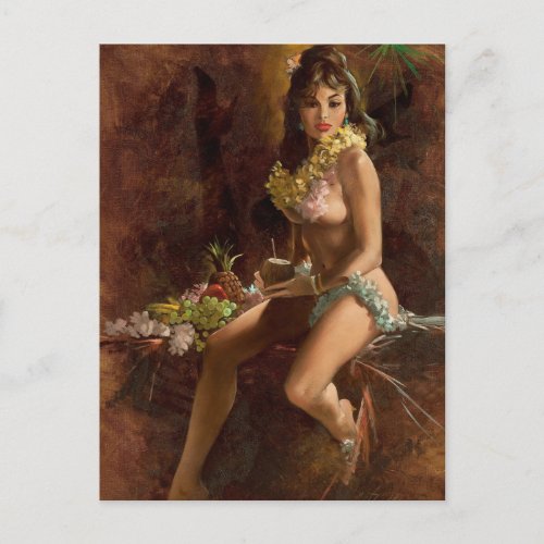 Hawaiian Beauty Pin Up Art Postcard