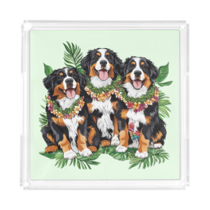 Hawaiian Bernese Mountain Dogs Flower Lei Acrylic Tray