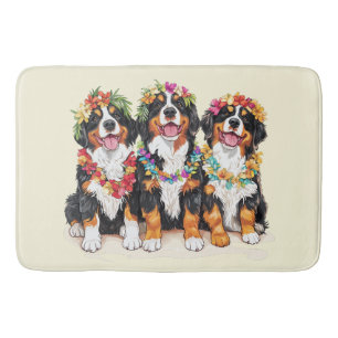 Hawaiian Bernese Mountain Dogs Flower Lei Bath Mat
