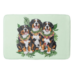 Hawaiian Bernese Mountain Dogs Flower Lei Bath Mat