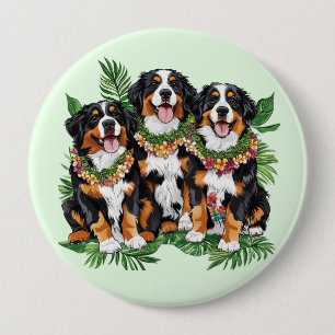 Hawaiian Bernese Mountain Dogs Flower Lei Button