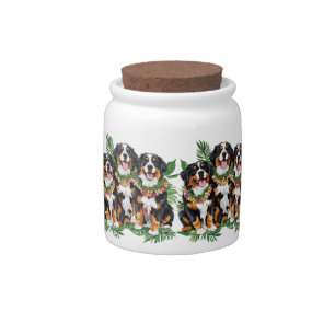 Hawaiian Bernese Mountain Dogs Flower Lei Candy Jar