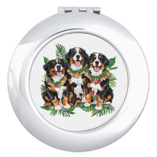 Hawaiian Bernese Mountain Dogs Flower Lei Compact Mirror