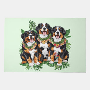 Hawaiian Bernese Mountain Dogs Flower Lei Doormat