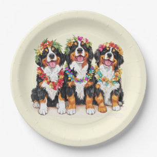 Hawaiian Bernese Mountain Dogs Flower Lei Paper Plates