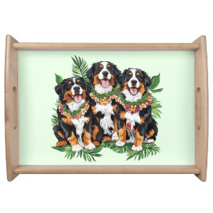 Hawaiian Bernese Mountain Dogs Flower Lei Serving Tray