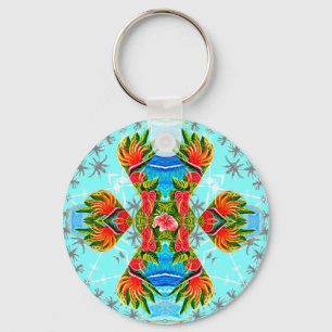 Hawaiian Bird of Paradise Cross (Blue) Keychain