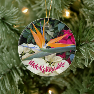 Hawaiian Bird of Paradise Floral Holiday Ceramic Ornament