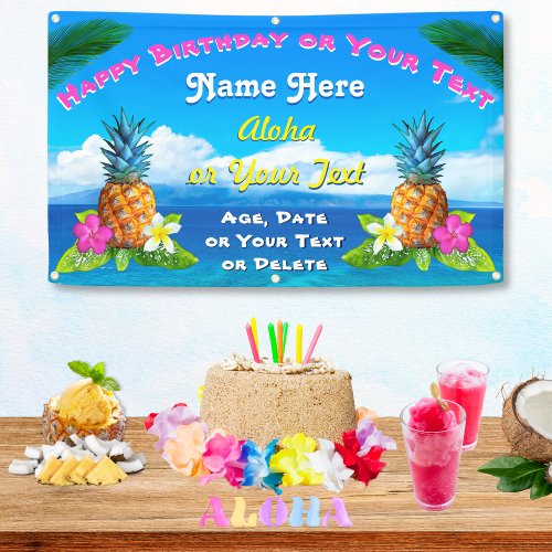 Hawaiian Birthday Banner with Real Hawaiian Images