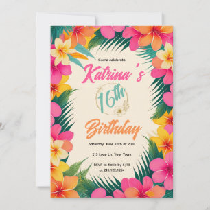 Hawaiian Birthday Invitation Tropical Luau Party
