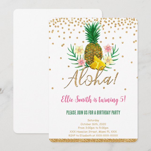 Hawaiian Birthday Kids Invitation (Front/Back)