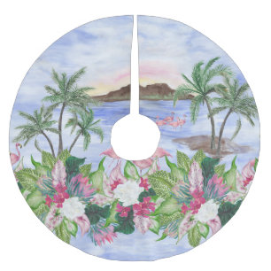 Hawaiian Bliss: Tropical Watercolor Pattern Brushed Polyester Tree Skirt