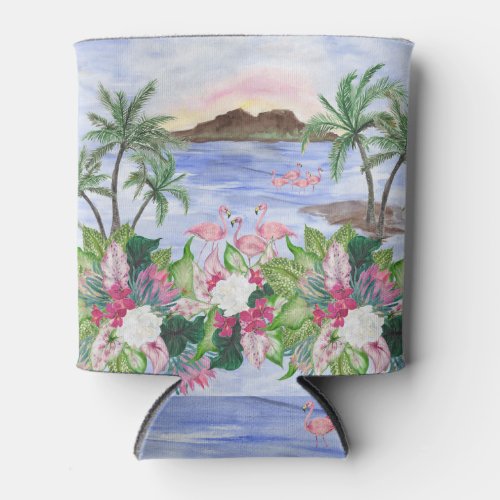 Hawaiian Bliss Tropical Watercolor Pattern Can Cooler