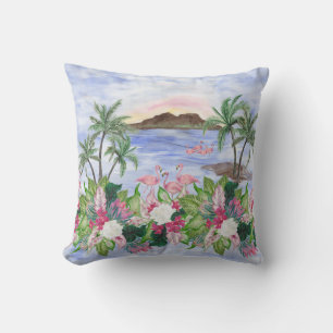 Hawaiian Bliss: Tropical Watercolor Pattern Throw Pillow