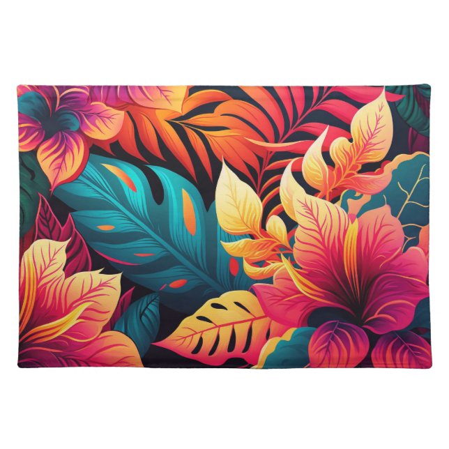 Hawaiian blossom bright floral tropical pattern cloth placemat (Front)