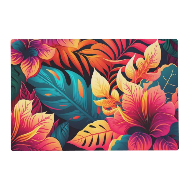 Hawaiian blossom bright floral tropical pattern placemat (Front)