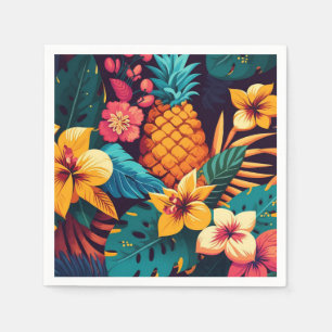 Hawaiian blossom tropical floral pineapple pattern napkins