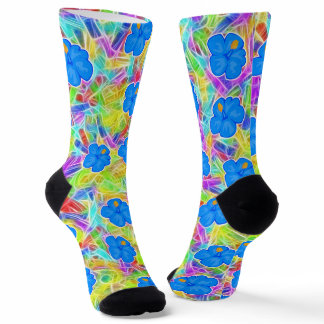 Hawaiian Blue Flowers Socks