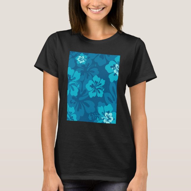 Hawaiian Blue Hibiscus Flower Tropical Floral T-Shirt (Front)