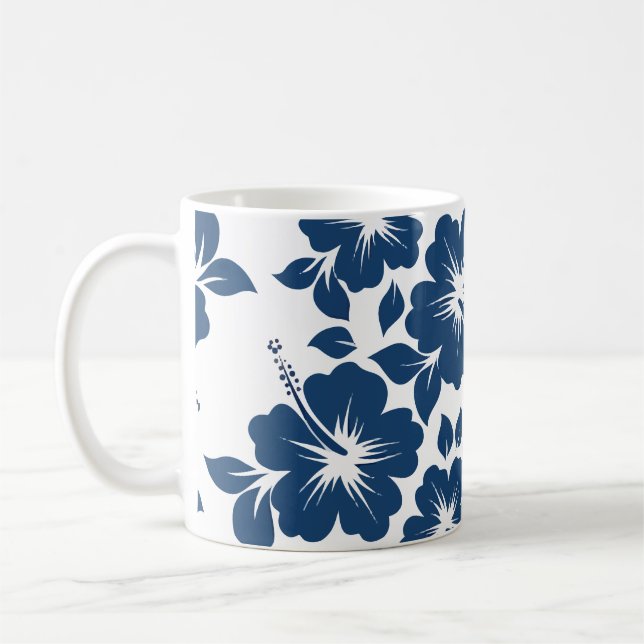 Hawaiian Blue Hibiscus Flowers Coffee Mug (Left)